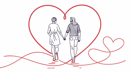 Loving couple holding hands in heart shape symbol