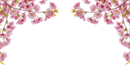 Cherry Blossom Branches Border Isolated on White Background for Spring Design
