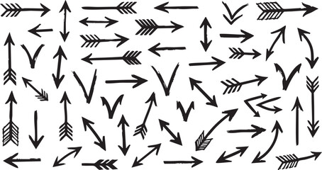 A large collection of hand-drawn black arrows and checkmarks pointing in various directions, illustrating movement, selection, and navigation symbols.