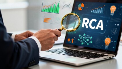 Businessman analyzing RCA data on laptop
