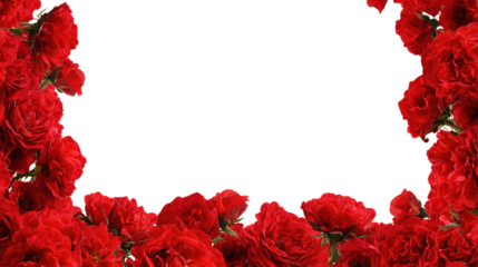 Luxurious red roses floral frame on clear backdrop for valentines day events