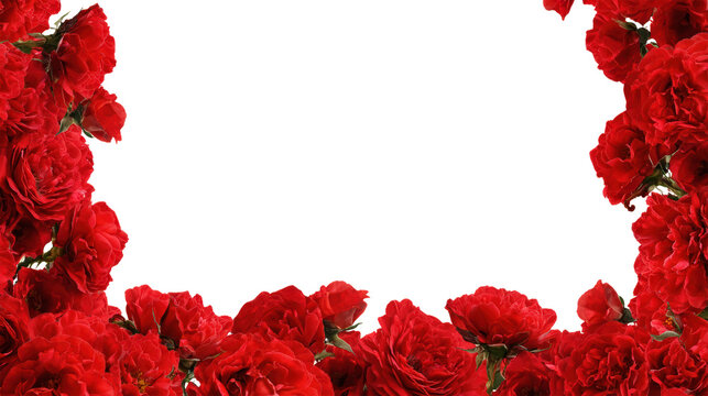Luxurious red roses floral frame on clear backdrop for valentines day events