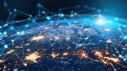 Global Network Connections: A breathtaking digital illustration of planet earth, its luminous form interwoven with a complex network of interconnected nodes and lines.