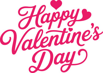 Bold pink holiday script calligraphy banner featuring happy valentines day phrase on transparent background
