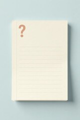 Blank lined notepad with a question mark, perfect for brainstorming sessions and note-taking. Ideal for presentations, educational materials, or personal reminders.