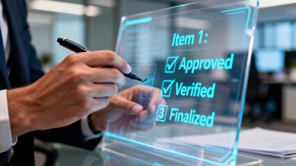 Person interacting with a digital checklist