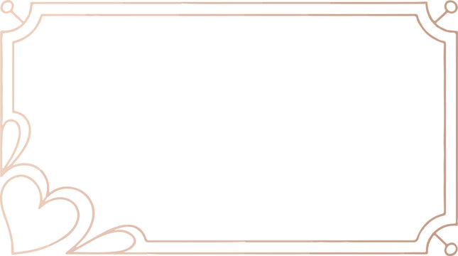 Elegant rectangular rose gold frame with heart corner embellishments for invitations or cards