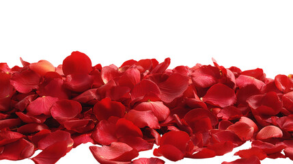 Pile of red rose petals isolated on transparent background for valentine's day greeting