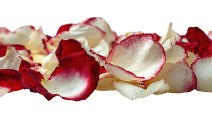 Pile of red and white rose petals on transparent background for elegant design