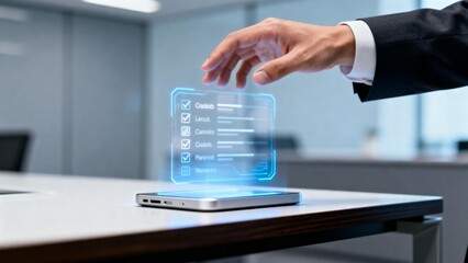 Hand interacting with holographic display