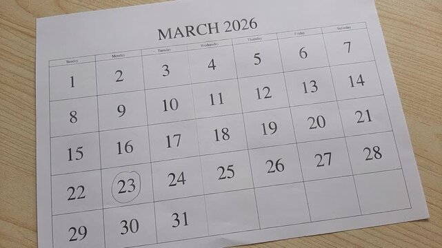 marking 23 March date on the calendar
