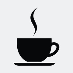 Silhouette black steaming coffee cup morning beverage icon design vector illustration