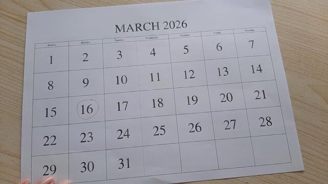 marking 16 March date on the calendar
