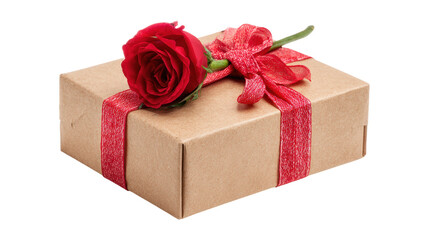 Square gift box wrapped with red ribbon and rose on checkered background ninety chars