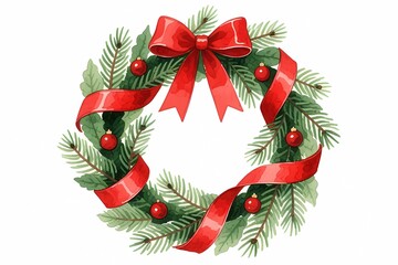 Pine Wreath Red Bow Ornaments