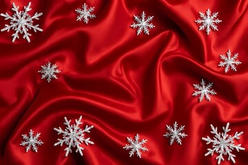 Silver Snowflakes On Red Silk