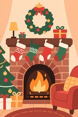 Christmas Fireplace With Stockings