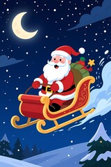 Santa Claus Flying Sleigh Night