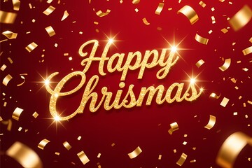 Gold Happy Christmas Text Red