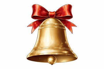 Golden Bell With Red Ribbon Bow