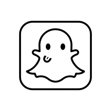 Rounded square snapchat logo with outlined smiling ghost icon, combining friendly expression with clean social media design.