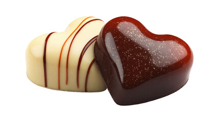 Two heart shaped chocolate candies for valentine's day on transparent background