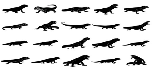 shadows of the primeval dynamic silhouettes capturing the unyielding presence of earths ancient reptilian apex hunters set, vector isolated on transparent background
