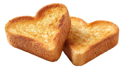 Two heart shaped toasts perfect for breakfast on valentines day isolated on png