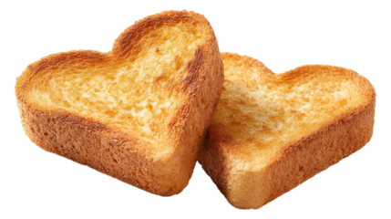 Two heart shaped toasts perfect for breakfast on valentines day isolated on png