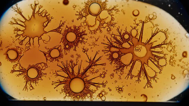 Liquid Forms Expanding and Branching Out in Abstract Microscopic View