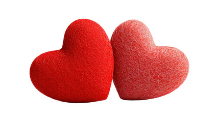 Two red heart shaped wool valentines day love gift on transparent background