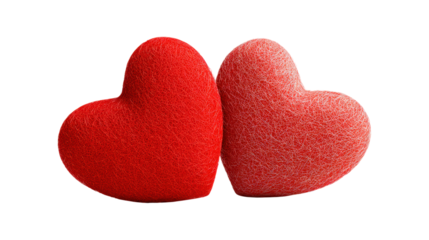 Two red heart shaped wool valentines day love gift on transparent background