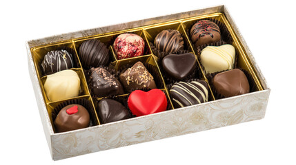 Valentine gift concept chocolates red box assortment sweet heart shaped on transparent