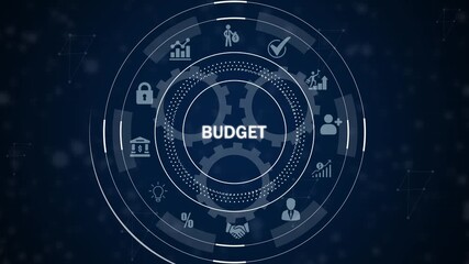 Futuristic digital H U D interface with budget planning financial growth analysis and secure data - Powered by Adobe
