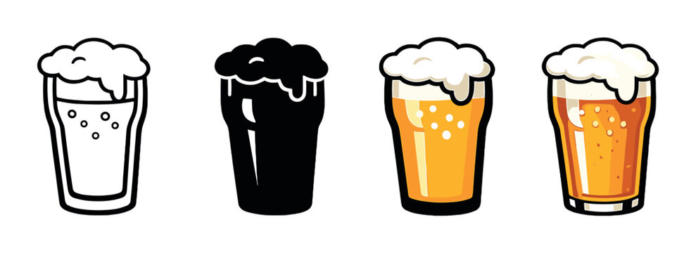 Variety of beer icons on gradient background featuring stout and lager