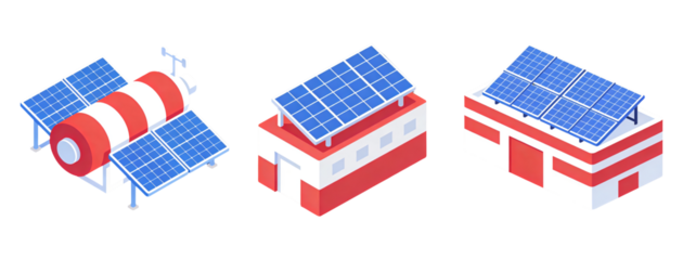 Solar panels on buildings and satellite