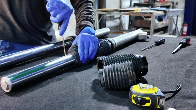 Disassembling motorcycle suspension in a workshop setting