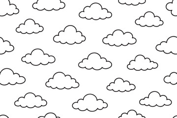 set of various cloud icons in simple black outlines