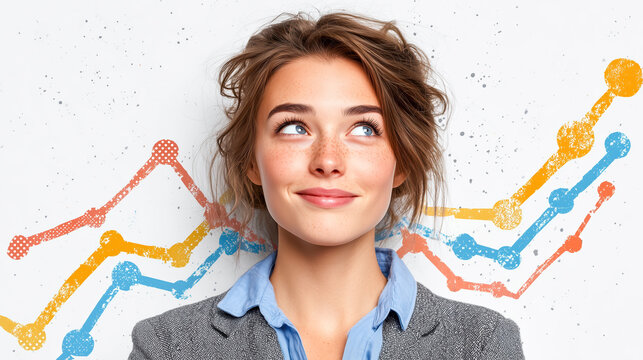 Optimistic businesswoman upward graph data analytics growth concept market trend success strategy office professional smiling - Powered by Adobe