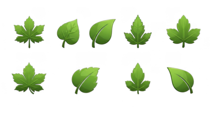 Collection of green leaves isolated on transparent background