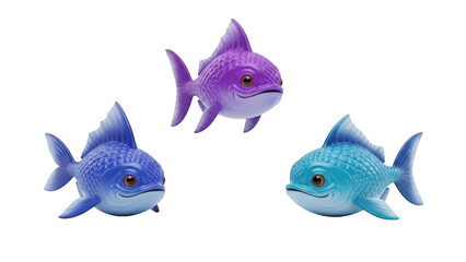 Fototapeta premium Three cartoon fish, isolated on transparent background
