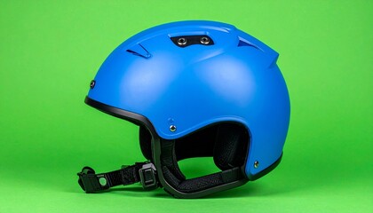 Fototapeta premium Blue Protective Helmet Against Green Backdrop with Secure Chin Strap