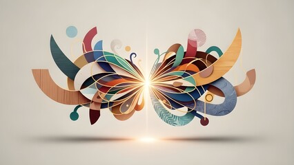 A vibrant and colorful abstract art piece with swirling shapes and light