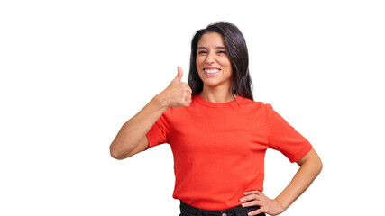 Woman smiling and giving confident thumbs up gesture