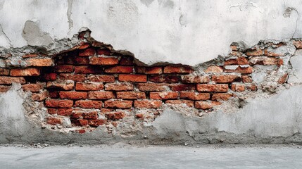 Old weathered brick wall with peeling plaster