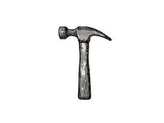 A hammer with a wooden handle and a black head