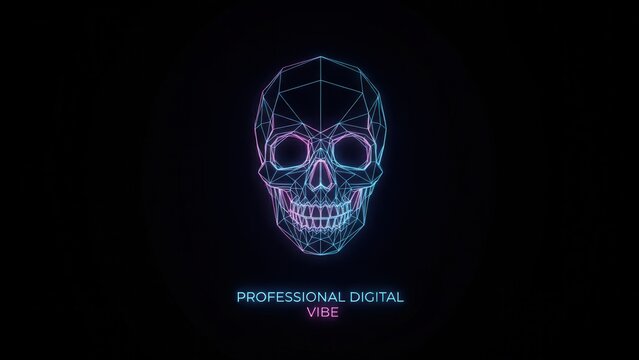 Mesmerizing glowing wireframe skull illustration with futuristic neon light aesthetic