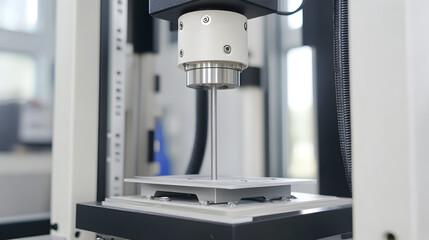 Tensile testing machine with composite fiber sample in a laboratory setting for material strength analysis and quality control