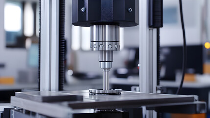 Tensile testing machine with composite fiber sample in industrial laboratory setting for material strength analysis