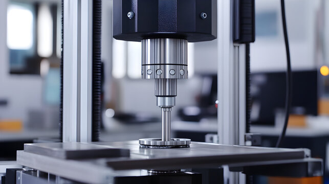 Tensile testing machine with composite fiber sample in industrial laboratory setting for material strength analysis
